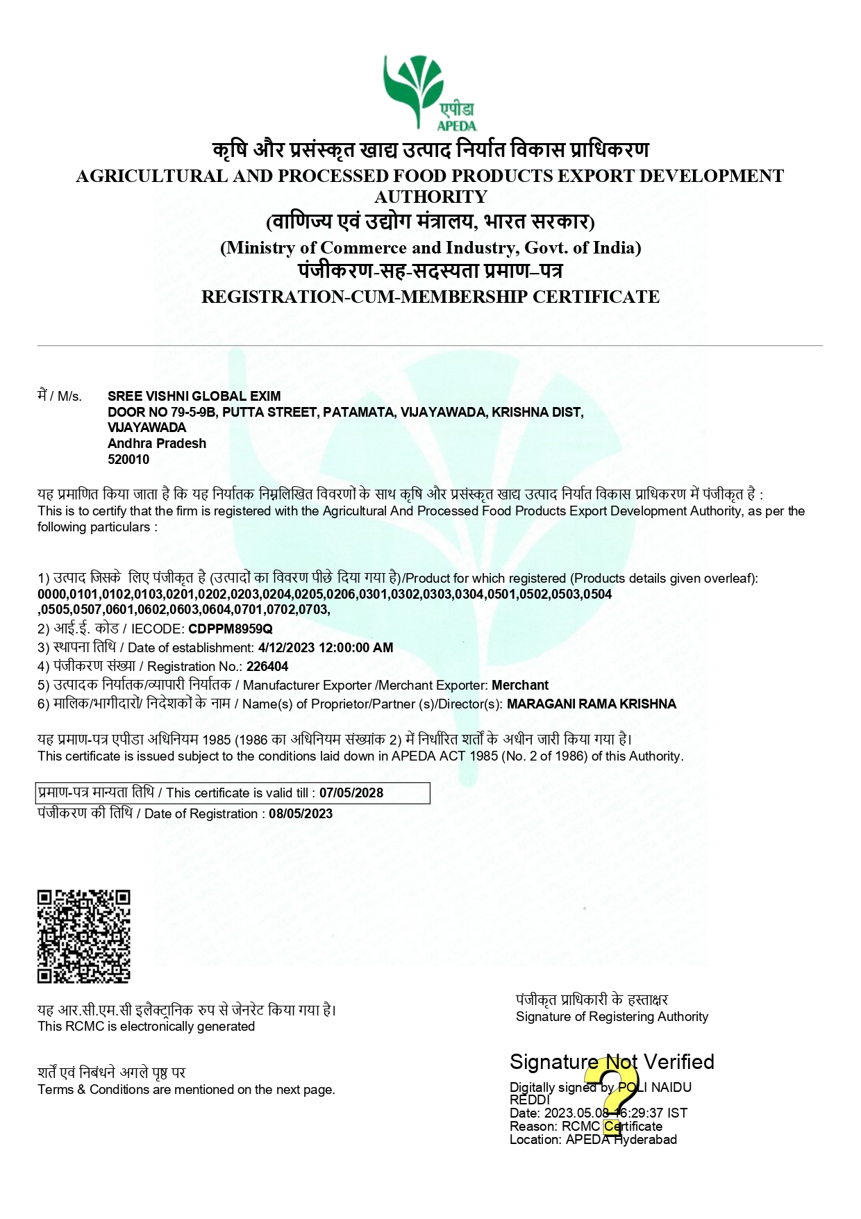 APEDA Certificate | Certified Organic Food Suppliers In India